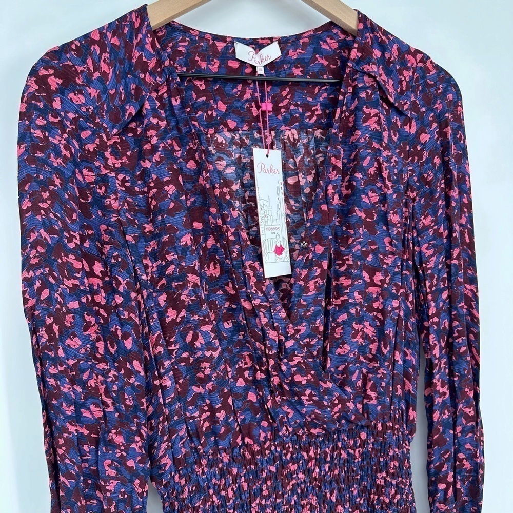 New Parker Elizabeth Ruffle Hi Lo Midi Dress Long Sleeve In Tanzanite Women's Xs — image 4 of 7